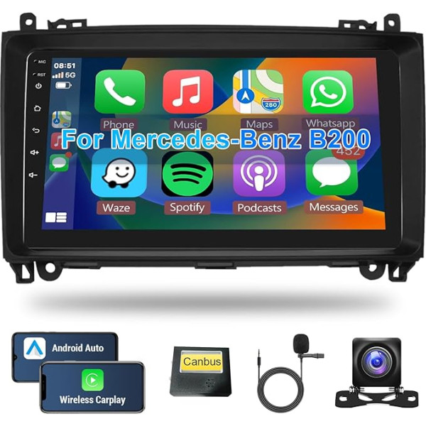 Hodozzy Android Autoradio für Mercedes Benz B200 2008-2011 B-Klasse W169 W245 Viano Vito W639 Sprinter W906 Carplay Android Auto, Radio 9 Zoll Touchscreen Radio Bluetooth Navi WiFi FM Kamera