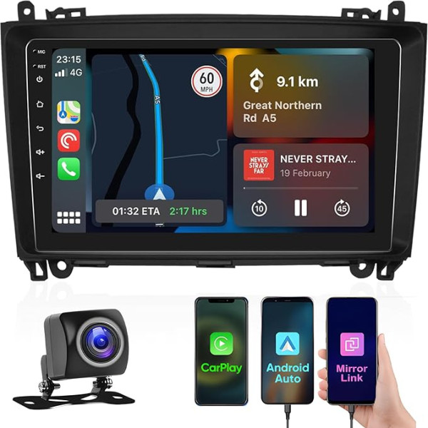 2023 CAMECHO 2+32G Android 11 autoradio priekš Mercedes Benz A klases W169 B klases W245 Viano Vito W639 Sprinter ar Carplay/Android Auto/Mirrorlink, 9 collu skārienekrāns ar WiFi/GPS/FM/Bluetooth/SWC