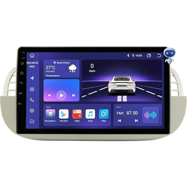 hizpo 9 collu skārienjūtīgā ekrāna autoradio, saderīgs ar Fiat 500 2007-2014 ar Carplay/Android 8-core UPC 4+32GB Dab Auto radio adapteris WiFi 4G Mirror Link (White)