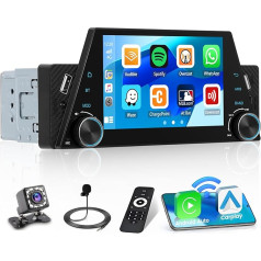 Hikity 1 DIN Autoradio mit Wireless Carplay & Android Auto & Mirror Link 5 Zoll Touchscreen Car Radio mit Bluetooth FM Radio SWC 2USB&Type-C Mic Telecomando Rückfahrkamera