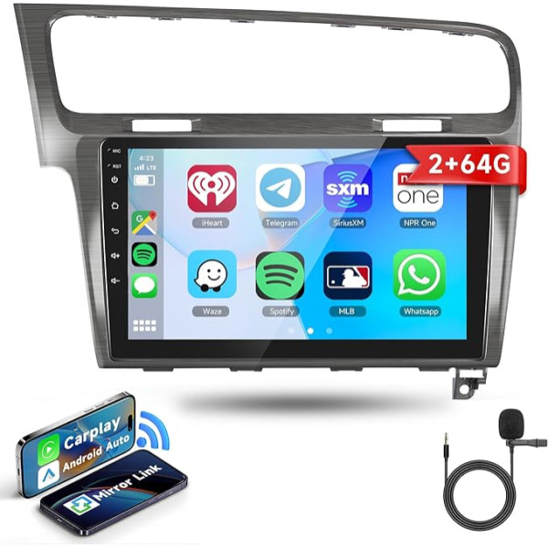 2G+64G Android Autoradio 2 Din für VW Golf 7 2013-2018 mit Wireless Apple Carplay Android Auto Navi GPS WiFi 10.1 Zoll Autoradio mit Mirror Link Bluetooth FM/RDS/DAB/OBD/DVR/SWC Rückfahrkamera