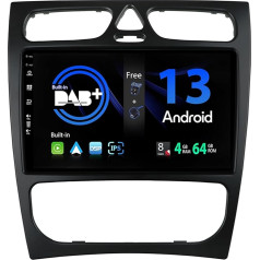 SXAUTO Android 13 -Built-in DAB- IPS Autoradio für Benz C/CLK Class C-Class W203 (2000-2004) - Eingebaut Carplay/Android Auto - Kamera + MIC - 4G+64G - 360-CAM Lenkradsteuerung Fast-boot -2 Din 9 Zoll