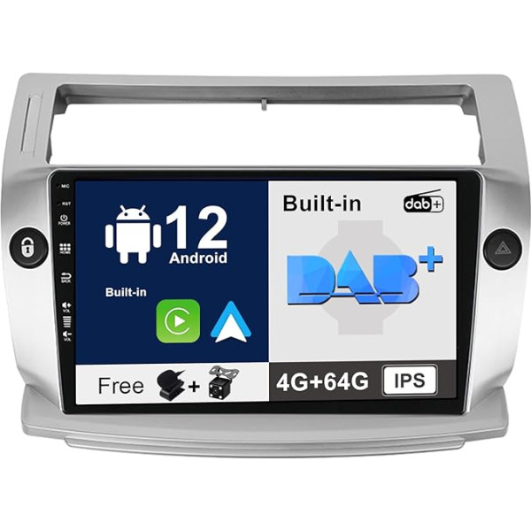 SXAUTO - Iebūvēts DAB - Android 12 IPS auto radio Citroen C4/C-Quatre/C-Triomphe (2004-2012) - Iebūvēts Carplay/Android Car - Kamera + MIC - 4G+64G - 360-CAM SWC Fast-Boot WiFi - 2 DIN 9 collas