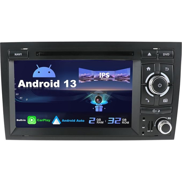 SXAUTO Android 13 IPS auto radio Audi A4 (2003-2011) - Iebūvēts CarPlay / Android Car - atpakaļgaitas kamera + bezmaksas MIC - 2G + 32G - vadība no stūres DAB Fast Boot WiFi DSP Split Screen - 2 DIN 7