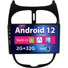 SXAUTO Android 12 IPS autoradio Peugeot 206 (2002-2010) - Iebūvēts CarPlay / Android Car - Bez atpakaļskata kameras - 2G + 32G - DAB Fast Boot WiFi DSP Bluetooth - 2 DIN 9