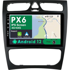 BXLIYER PX6 Android 12 IPS auto radio Benz C/CLK klases C klases W203 (2000-2004) - 4G + 64G - atpakaļgaitas kamera - 2 DIN 9 collu - DAB stūres vadības pults Carplay Android auto AHD 4K video ātri