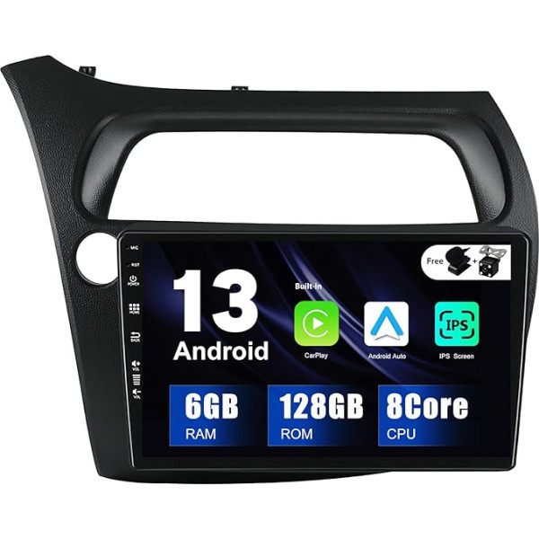 SXAUTO - 6G + 128G - Android 12 IPS autoradio Honda Civic (2006-2012) - Iebūvēts Carplay/Android Car/DSP - LED kamera + MIC - DAB stūres vadības stūres vadības sistēma Fast Boot 360-CAM AHD WiFi - 2 DIN 9 collas