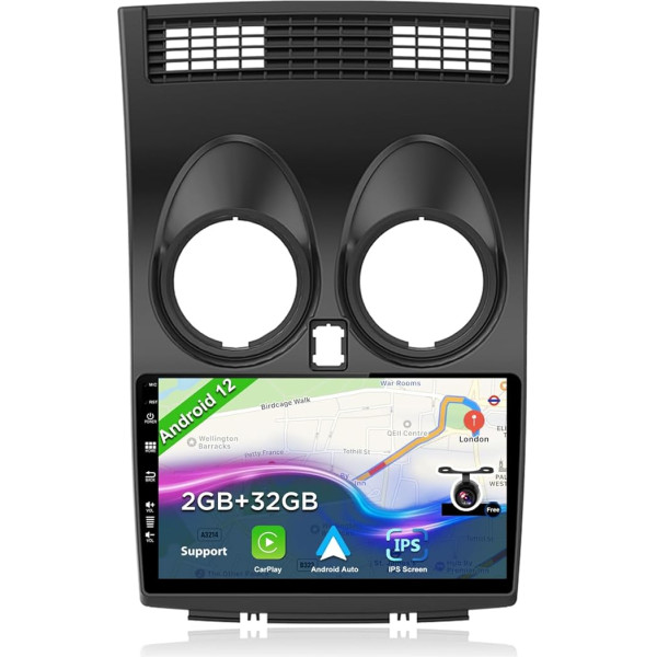 BXLIYER Android 12 auto radio priekš Nissan Qashqai J10 (2006-2015) - atpakaļgaitas kamera - 2G + 32G - IPS 9 collu 2 DIN - DAB stūres vadības pults WiFi Carplay Android auto Bluetooth DSP Split Screen