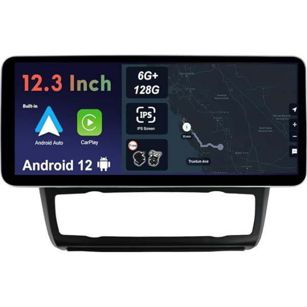 BXLIYER - 12,3 collu - 6G+128G - Android 12 IPS autoradio piemērots BMW 1. sērijas E81 E82 E87 E88 (2004-2012) - Wireless CarPlay/Android Car/DSP - LED kamera un mikrofons - 2 DIN - DAB SWC Fast Boot 360-CAM