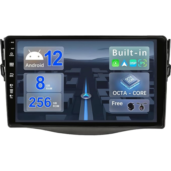 BXLIYER - [8G+256G, 8-core] - Android 12 IPS auto radio Toyota RAV4 (2007-2012) - Bezvadu CarPlay/Android Car/DSP - LED kamera un mikrofons - 9 collu 2 DIN - DAB stūres vadības stūres rats Fast Boot 360-CAM