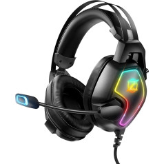 Spēļu austiņas datoram PS4 PS5, Gamer Pro Ultralight LightSYNC RGB ar piekarināmu galvas lentu, trokšņu slāpēšana, elastīgs mikrofons, mikrofoni