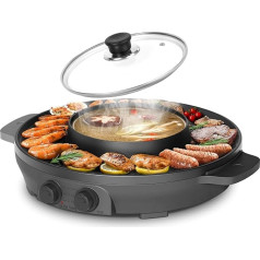 ENFRIFAM Hot Pot and Grill Electric Hotpot Pot 2000 W Electric Grill 2 in 1 Electric Hot Pot with Independent Temperature Control, Korean BBQ Grill Thai Barbecue Fondue Raclette XXL for 2-8 People