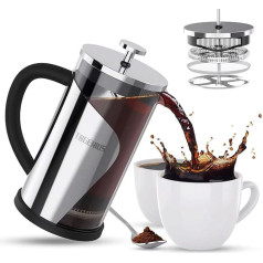 TBGENIUS Cafetiere 4-6 Tassen, French Press 600 ml Kaffeemaschine, 4-stufiges Filtersystem, Edelstahlgehäuse, perfekt für Kaffeeliebhaber, Geschenke am Morgenkaffee - braut Milchschaum und Tee