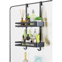 Amyzavls Hanging Shower Caddy, 2 līmeņu nerūsējošā tērauda piekaramais dušas kabīne bez urbšanas dušas plaukts uz stikla sienas piekaramais dušas grozs ar 4 āķiem