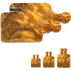 Figura Santa® 2 Olive Wood Boards Kapāšanas dēļi Copia - koka dēlis Brokastu dēlis Uzkodu dēlis, izgatavots no olīveļļas, smalkgraudaina koka, izmērs, ieskaitot rokturi, 22 x 10 cm, 2 gab., komplekts