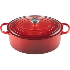 Le Creuset Signature Oval Cast Iron Casserole trauks ar vāku, diametrs 33 cm, piemērots visām plītīm un indukcijai, tilpums: 7,5 L, 6,595 kg, ķiršu sarkans, 21178330602430