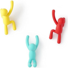 Umbra Buddy Hooks, Decorative Wall Hooks for Jackets, Scarves, Bags, Backpacks, Towels and More, Set of 3, Assorted Colours