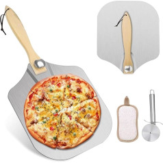 PhieeSeriy Pizzaschieber Groß 30,5cm, Aluminium Pizzaschaufel mit Abnehmbaren Faltbarer Griff - Platzsparendes, Pizza Schaufel Zubehör Set mit Pizzaschneider zum Backen von Handgemachter Pizza, Brot