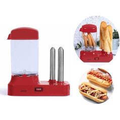 Hot Dog Maker with Bun Warmer - Hot Dog Machine for 6 Sausages - Hotdog Maker Set Removable Heat Container - Electric Sausage Warmer with Stainless Steel Skewers for Warming Buns