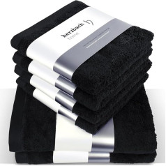 herzbach home Hand Towel Set 100% Cotton - Soft & Absorbent - Black