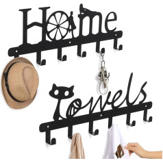 Wall Coat Rack, Pack of 2, Wall Coat Rack, Wall Hook Rack with 6 Hooks, Iron Holder, Towel Hook, Wardrobe Hook, Key Hook, Wall Mount Decoration, Home and Towels' Design