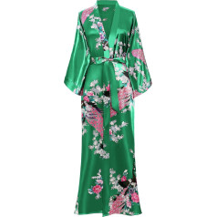 Babeyond Sieviešu halāts Maxi garuma kimono pludmales kleita Peacock Print Bath Robe Nakts halāts Meiteņu pidžama ballīte. - Zaļš