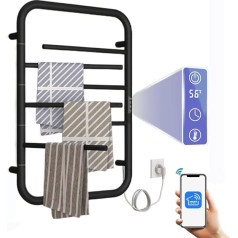 ESOP Electric Towel Rail Wall Mounted with 6 Bars - Rotatable with 3 Arms 80W 750 x 500mm Electric Towel Warmer for Bathroom with Thermostat and Timer, Black