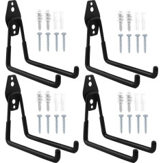 CHRI Pack of 4 Wall Hooks Garage Heavy Duty Garage Hooks Wall Hooks Small (68 mm) / Medium (130 mm) / Large (188 mm) Robust Storage Hooks Tool Hooks for Organising Garages and Garden Tools (Large)