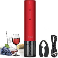 Ataller Electric Wine Bottle Opener, Rechargeable Automatic Corkscrew Opener with Foil Cutter and USB Charging Cable (Red)