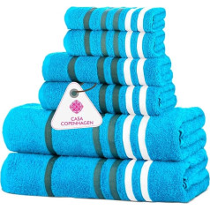 Casa Copenhagen Exotisches 6-teiliges Handtuch-Set, Blaugrün, 525 g/m², 2 Badetücher, 2 Handtücher, 2 Waschlappen aus weicher ägyptischer Baumwolle für Badezimmer, Küche und Dusche