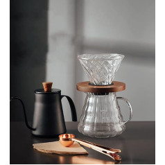 LKJGGHG Pour Over kafijas automāta komplekts, nerūsējošā tērauda kafijas automāts, tējkanna, 600 ml, stikla kafijas kanna ar stikla filtru, 50 gab., filtrpapīrs mājai, birojam, ballītei 5 gab., A