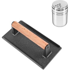 Hmseng Runde Burgerpresse, 17,8 cm, robuste Gusseisen-Grillpresse mit Holzgriff, Speckpresse, Sandwichpresse, 1 Stück