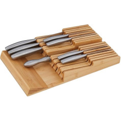 Держатель для ножей Relaxdays для 9 ножей и точильной стали, бамбуковый блок для ножей в лежачем положении H x W x D: 5,5 x 13 x 40 см, натуральный
