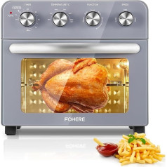 FOHERE Hot Air Fryer with Rotisserie 23 L, 1700 W Hot Air Oven on the Worktop, Easy to Use, Independent Temperature Control for Energy Saving, 6 Accessories, Grey