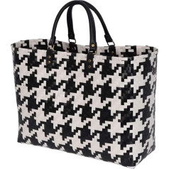 Handed By Mayfair Grand Shopper Black with Champagne Pattern Size L with Short PU Handles Black with Champagne Pattern, Black with champagne plates