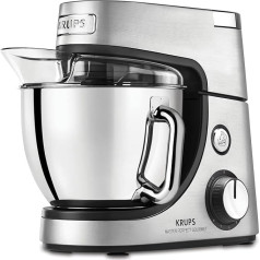 Krups KA631D Master Perfect Gourmet virtuves kombains; 1100 W; 8 ātrumi; 4,6 L nerūsējošā tērauda trauks; 5 piederumi: cepšanas komplekts, elastīgs trauks, skaidiņas, apakšējais pacēlājs, gaļas maļamais mehānisms, matēts nerūsējošais t