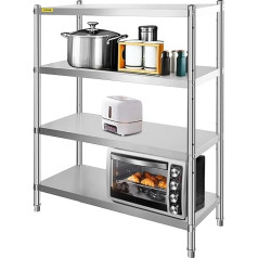 VEVOR Stainless Steel Shelf Catering 4 Shelves Heavy Duty Shelf Storage Shelf 150 kg Kitchen Shelves Standing Shelf 122 x 60.1 x 150 cm Standing Shelf Rack