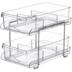 2-Tier Organiser with Dividers, 2-Tier Medicine Cabinet Organiser, Transparent Bathroom Organiser with Two Pull-Out Drawers for Kitchen, Bathroom, Spice Rack, Table Top