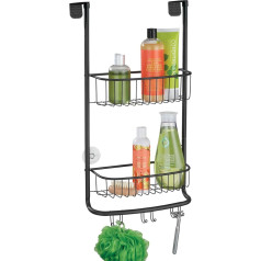 mDesign Hanging Shower Caddy - praktisks dušas kabīne bez urbšanas, izgatavota no nerūsējošā metāla - 2 piekaramie dušas grozi ar 6 āķiem dušas piederumiem un dvieļu turētājam