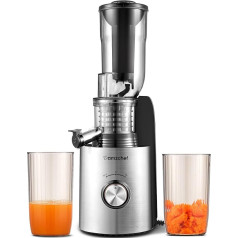 AMZCHEF Juicer Slow Juicer with 2 Patented Filters - 250 W Juicer Vegetable and Fruit Test Winner - Cold Press Juicer 85 mm Wide Channel, Quiet Motor, Reverse Function - Black