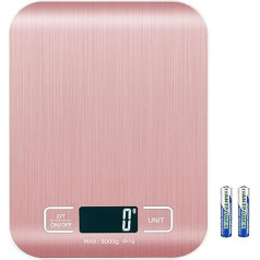 Digitale Küchenwaage 5kg/1g Hochpräzise Lebensmittelwaage mit hintergrundbeleuchtetem LCD-Display, Edelstahl-Multifunktionswaage (5kg Rosa)