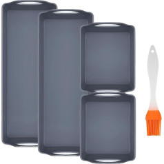 Domigard Backblech, antihaftbeschichtet, Silikon-Backblech-Trennwände, Silikon-Backbleche für Ofen, Ofenblech-Set mit Ölbürste zum Braten und Kochen, spülmaschinenfest, 5-teiliges Set, grau