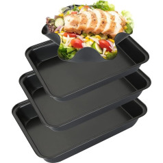 GOYADA Pack of 3 Casserole Dish Non-Stick Rectangular Carbon Steel Baking Trays Extra High Rim with 1 Tortilla Mould - Sizes for Large, Medium, Small