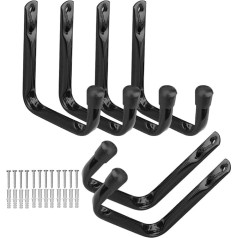 Garage Storage Hooks, Heavy Duty J Universal Clothes Hangers, 6 Pack, Steel Wall Mounted Tool Holder (11.5 x 9 cm)