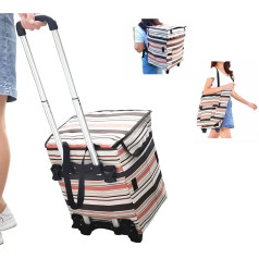 Fineget Foldable Shopping Trolley with Wheels, Backpack Straps - Foldable Reusable Grocery Trolley Multipurpose Trolley Telescopic Handle for Women Camping Beach Picnic Laundry Book Teacher