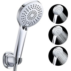 Handheld Shower Head with 3 Jet Types, Shower Set with Handheld Shower Holder and Stainless Steel Hose, High-Pressure Shower Head Made of Liquid Silicone Nozzles, G1/2, ABS, for Bathing