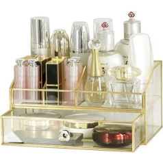 Kosmetik-Aufbewahrungskoffer, Lippenstift-Organizer, klares Glas und Messing, Kosmetik-Organizer, Glas, Make-up-Organizer für Arbeitsplatte, Badezimmer, Kommode