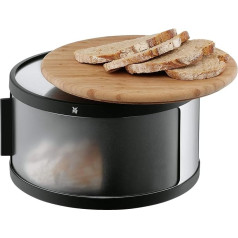 WMF Gourmet Bin для хлеба, круглый 32 x 13 см с разделочной доской, барабан для хлеба, бамбук, кромарган из нержавеющей стали, пластик, черный