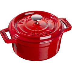 STAUB Mini Cocotte, rund mit Deckel 10 cm, 0,25 L, induktionsgeeignet, mit mattschwarzer Emaillierung im Inneren des Topfes, Kirschrot