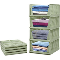 Set of 4 Foldable Wardrobe Storage Boxes, Plastic Storage Boxes, Shelf Baskets, Folding Kitchen Drawer Inserts, Stackable Storage Boxes, Transport Boxes, Cupboard Container, Cube Drawer (Green)